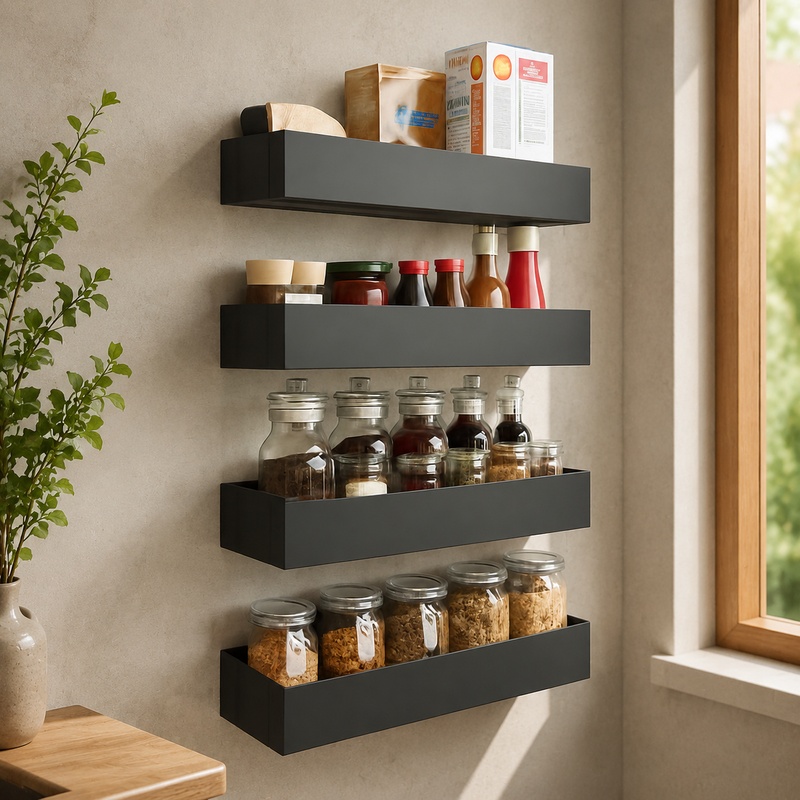 Commercial Kitchen Shelving - Magnetic Black Iron Rack for Fridge