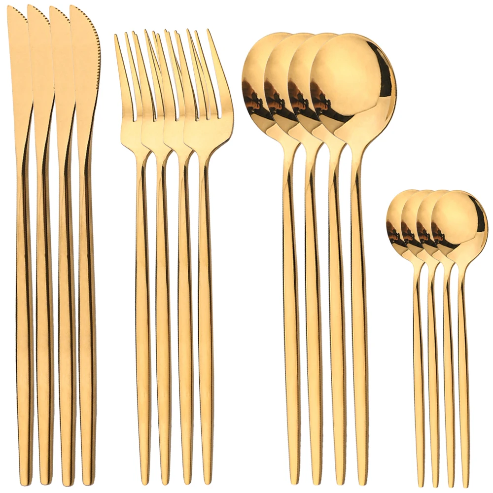 Commercial Kitchen Knife Set - 16Pcs Gold Dinnerware Stainless Steel Cutlery