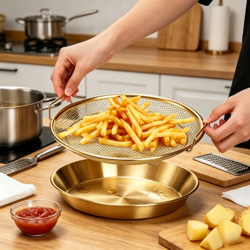 Gold Heavy Duty Deep Fryer Rac - đánh giá và giá Commercial Kitchen Pans